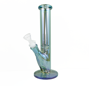 9.75" straight down tube bong with blue green iridescent color bliss shop chicago