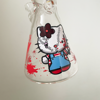 10 inch beaker bong with hello kitty holding a knife and blood splatter design bliss shop chicago