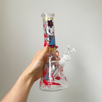 10 inch beaker bong with hello kitty holding a knife and blood splatter design bliss shop chicago