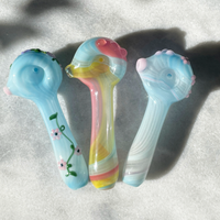 kristi conant blue glass spoon pipe with flower and hummingbird detail bliss shop chicago