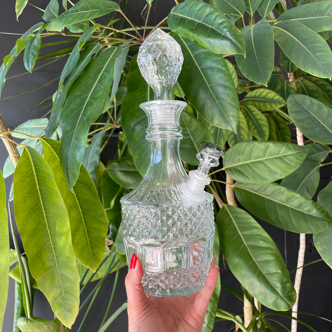 8.5" tall vintage decanter style borosilicate bong with mouthpiece stopper bliss shop chicago