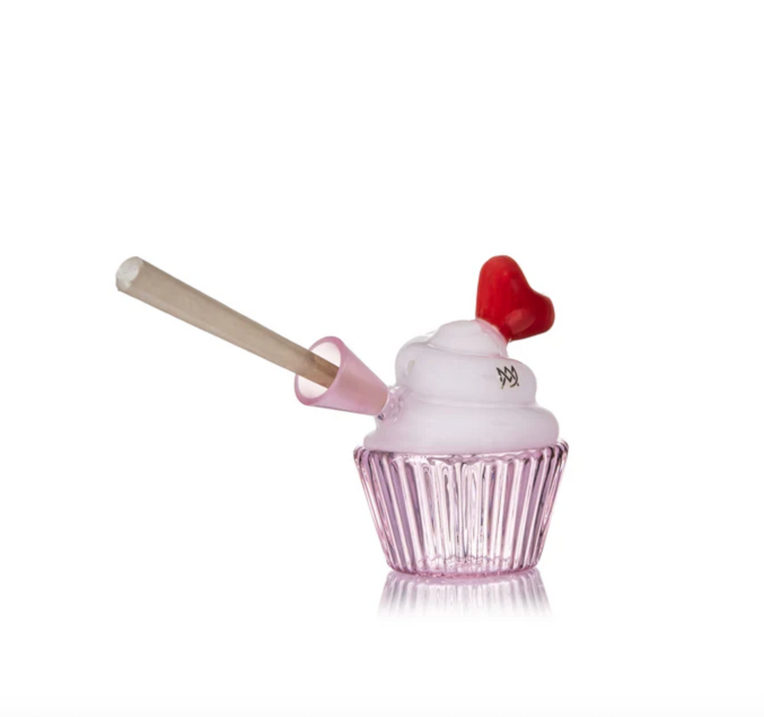 mj arsenal baby cake joint bubbler valentines day pink cupcake with red heart mouthpiece bliss shop chicago