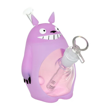 6" purple bong with removable purple silicone sleeve in design of totoro. removable glass slide, downstem and mouthpiece for cleaning bliss shop chicago