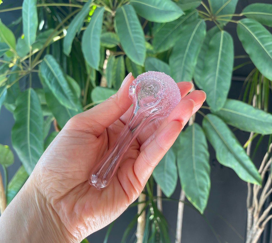 sugarmattys 3.5 inch pink spoon pipe with textured "sugar" design bliss shop chicago