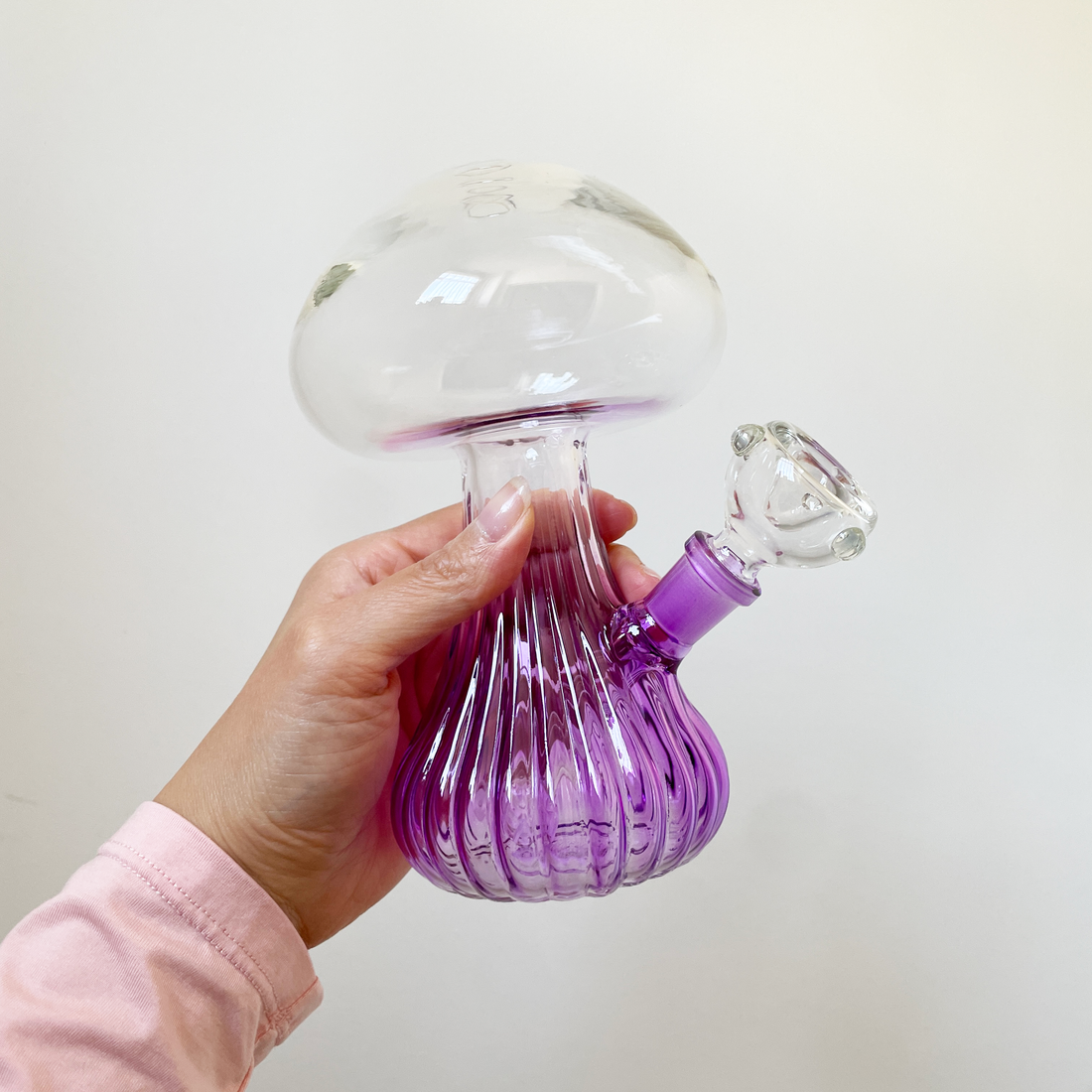 7 inch mushroom shaped bong with clear top and purple base bliss shop chicago