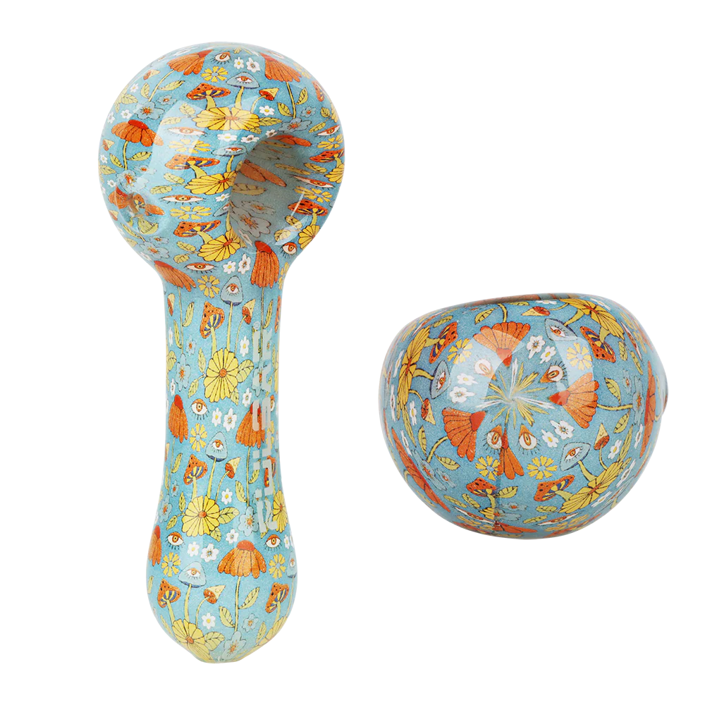5 inch pulsar spoon pipe with flower power style design blue yellow and orange bliss shop chicago
