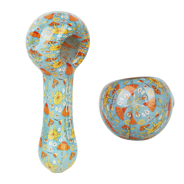 5 inch pulsar spoon pipe with flower power style design blue yellow and orange bliss shop chicago