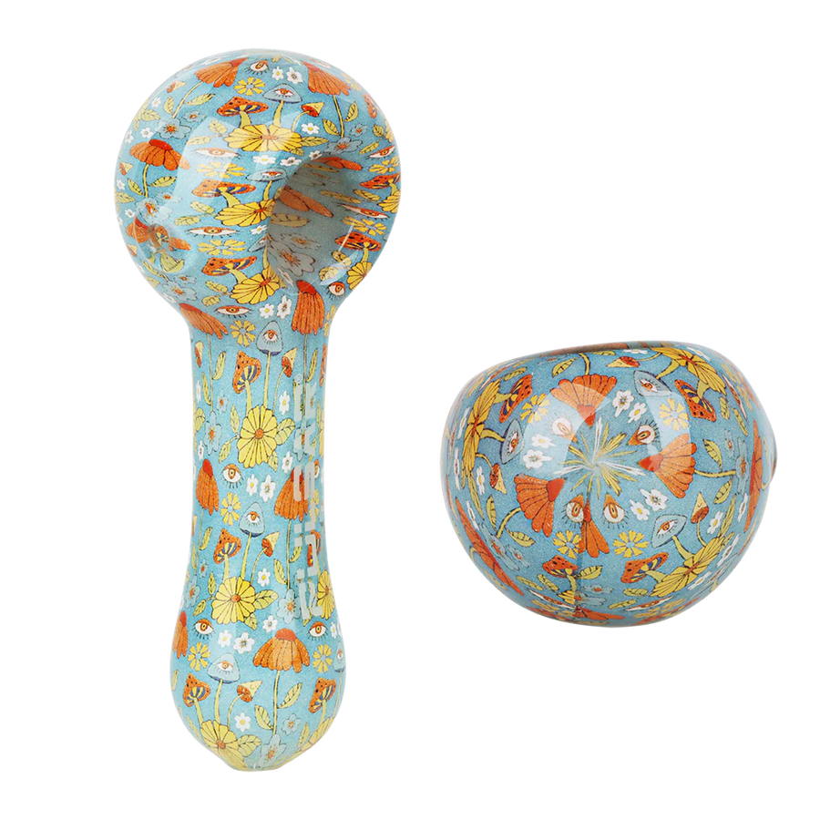 5 inch pulsar spoon pipe with flower power style design blue yellow and orange bliss shop chicago