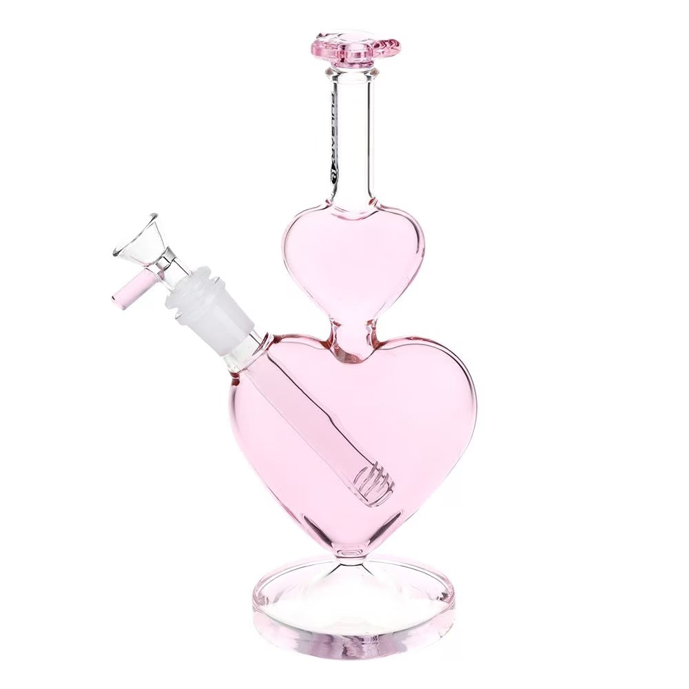 10" pink double stacked heart borosilicate glass bong with heart shaped mouthpiece bliss shop chicago