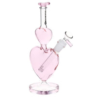 10" pink double stacked heart borosilicate glass bong with heart shaped mouthpiece bliss shop chicago