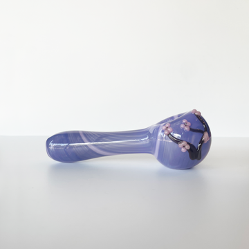 Kristi Conant 4 inch purple glass spoon  hand pipe with cherry blossom detail bliss shop chicago