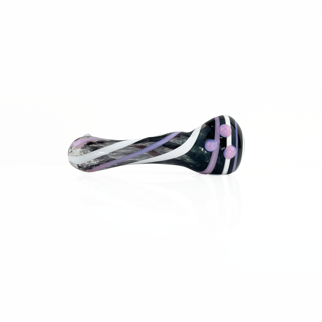 ohio valley glass 4 inch black borosilicate glass spoon pipe with purple and white swirls bliss shop chicago