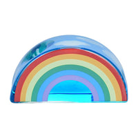 4.25" arch shaped blue glass pipe with rainbow and cloud design filled with freezable glycerin bliss shop chicago