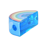 4.25" arch shaped blue glass pipe with rainbow and cloud design filled with freezable glycerin bliss shop chicago