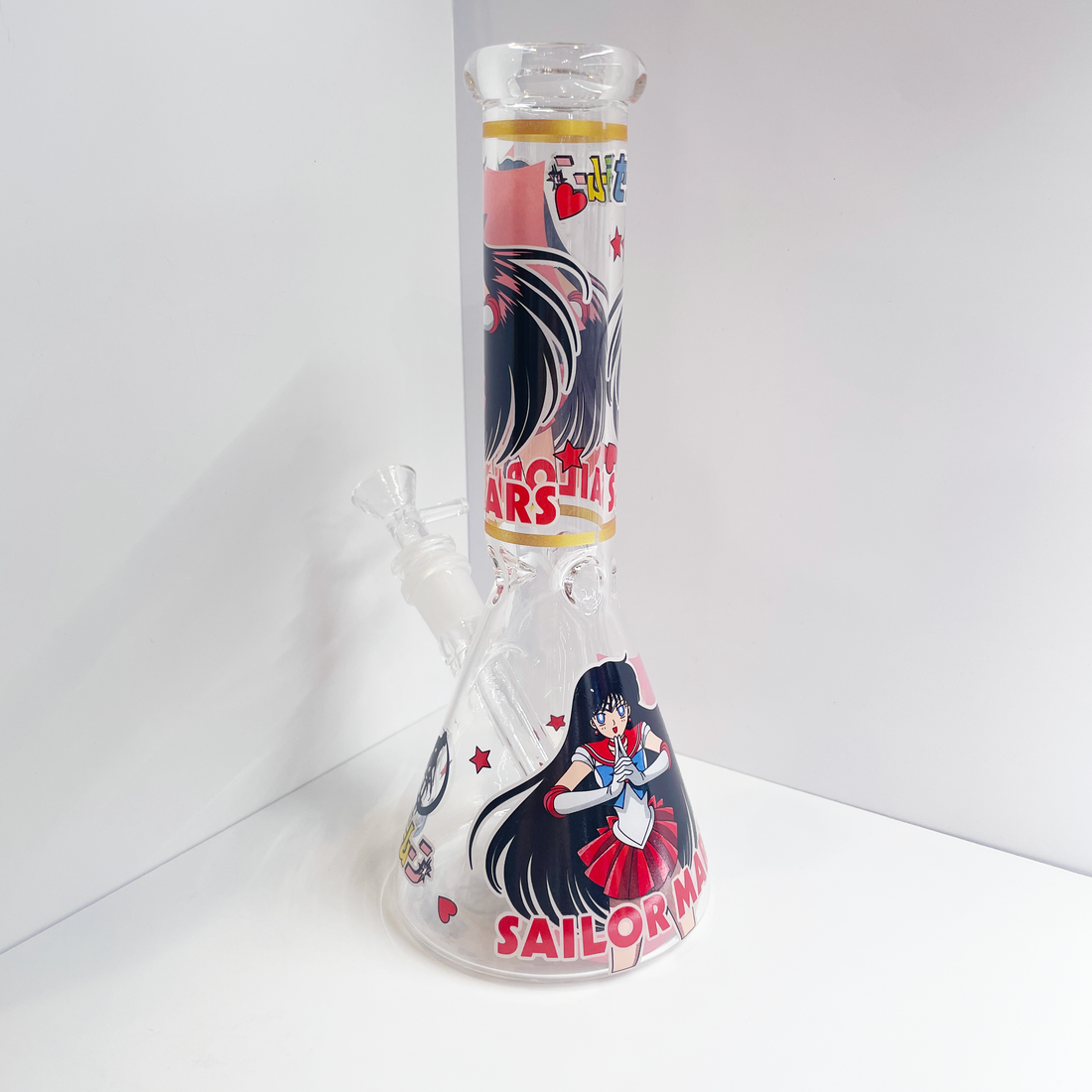 10 inch beaker bong with glow in the dark decals of sailor mars from anime manga sailor moon bliss shop chicago 