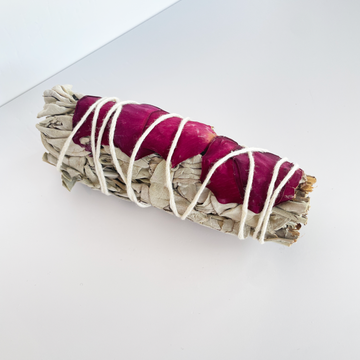 4 inch white sage smudge stick bundles with red rose petals bliss shop chicago