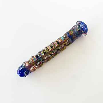 4 inch blue chillum with gold and colorful shine bliss shop chicago