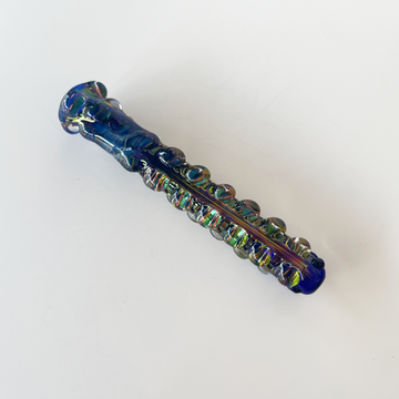 4 inch blue chillum with green gold and colorful shine bliss shop chicago