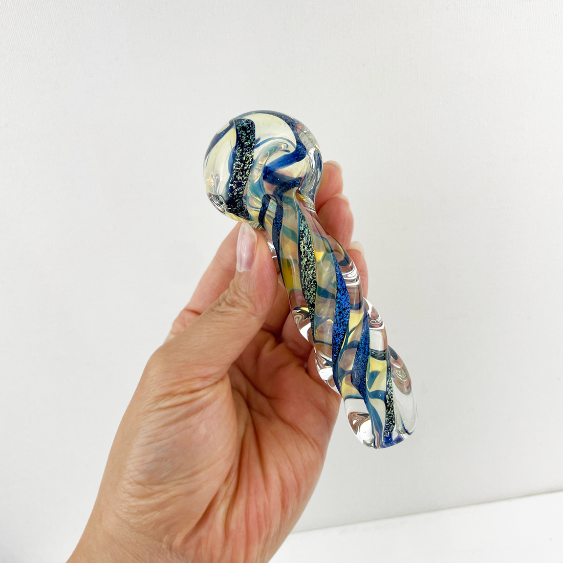 humboldt glass studio 4 inch borosilicate glass silver fumed dichro twist design hand pipe bliss shop chicago 