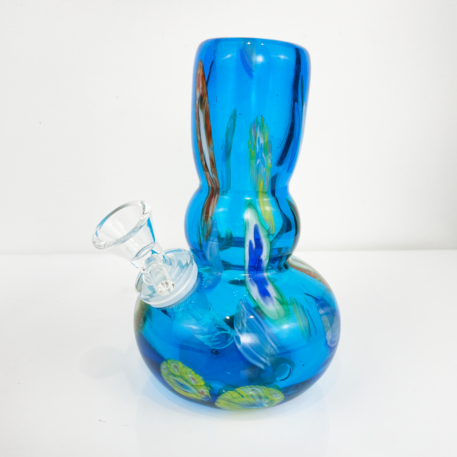 six inch blue soft glass bong with patches of color bliss shop chicago