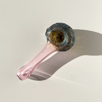 sugarmattys 3.5 inch pink spoon pipe with blue and gold textured "sugar" design bliss shop chicago
