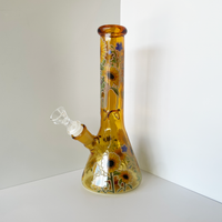 10 inch golden yellow beaker bong with sunflower and wildflower decals bliss shop chicago
