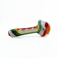 Kristi Conant white with rainbow swirl glass spoon pipe with heart detail bliss shop chicago