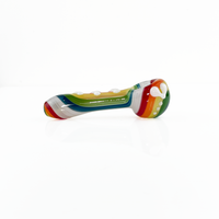 Kristi Conant white with rainbow swirl glass spoon pipe with heart detail bliss shop chicago