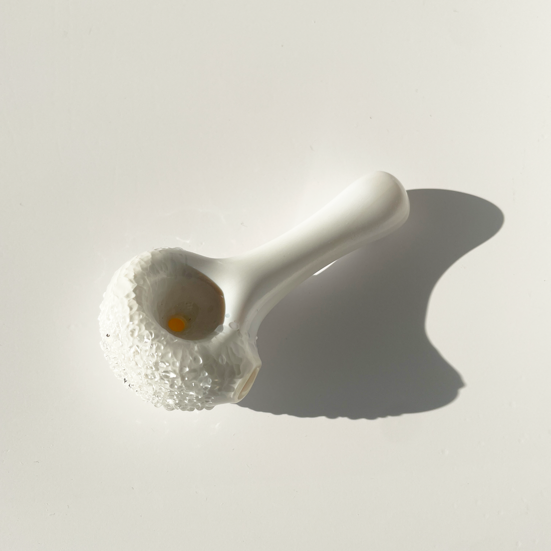 sugarmattys 3.5 inch opaque white spoon pipe with textured "sugar" design bliss shop chicago