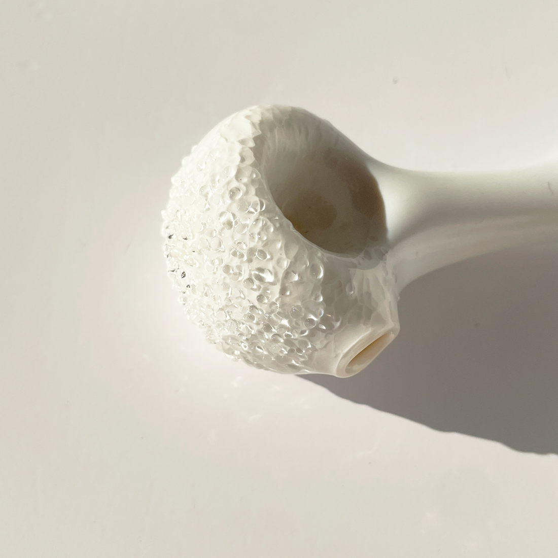 sugarmattys 3.5 inch opaque white spoon pipe with textured "sugar" design bliss shop chicago