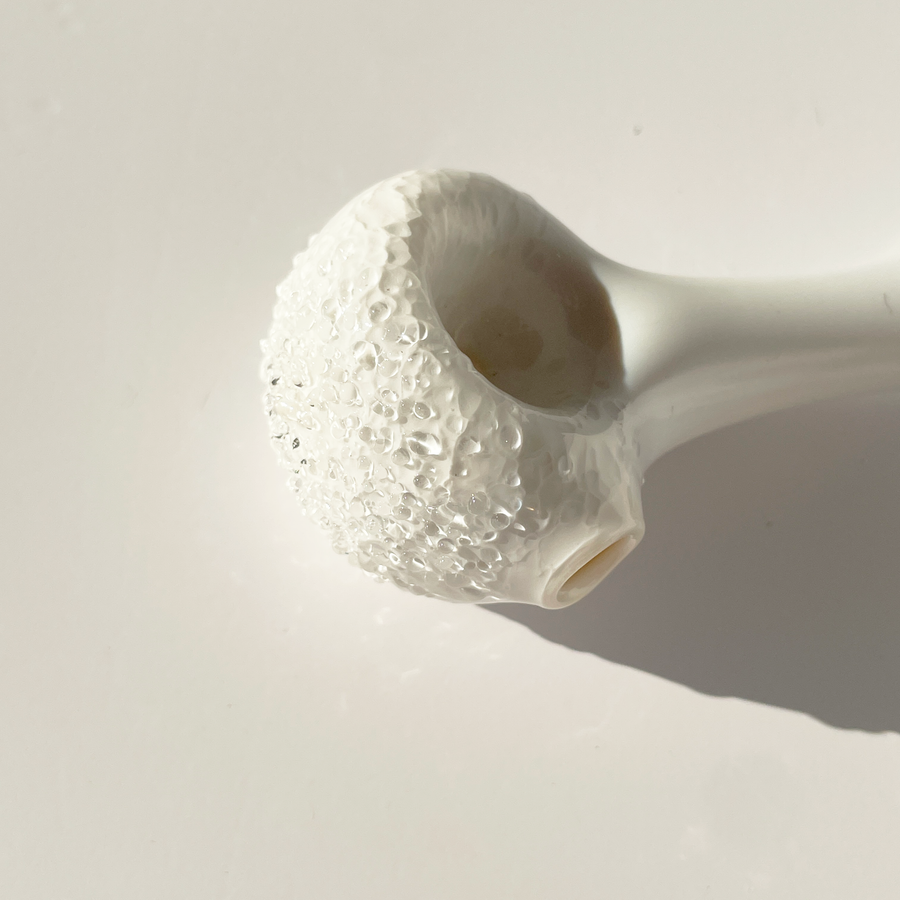 sugarmattys 3.5 inch opaque white spoon pipe with textured "sugar" design bliss shop chicago